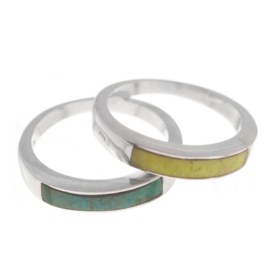 Serpentine and Chrysocolla Band Rings from Peru (Pair)