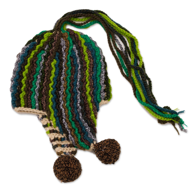 Crocheted Alpaca Blend Chullo Hat in Green from Peru