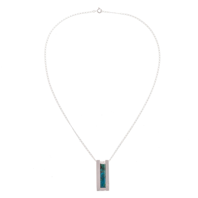 Modern Chrysocolla Pendant Necklace Crafted in Peru