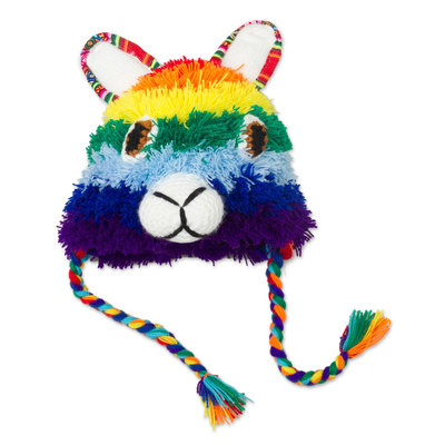 Hand-Crocheted Rainbow Llama Hat Crafted in Peru