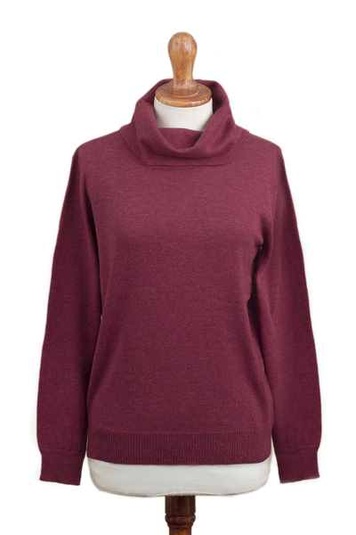 Knit Cotton Blend Pullover in Solid Burgundy from Peru
