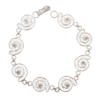 Artisan Handcrafted Fine Silver Spiral Filigree Bracelet