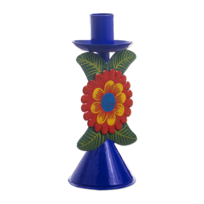 Hand Painted Floral Metal Candlestick