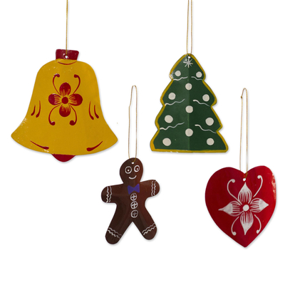Assorted Recycled Metal Holiday Ornaments (Set of 4)