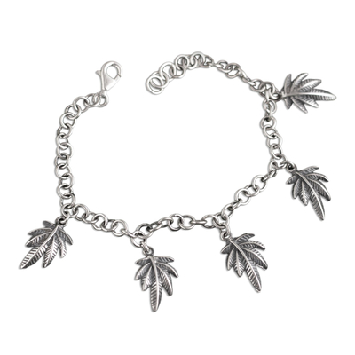 Andean Leaf Nature Theme Sterling Silver Charm Bracelet