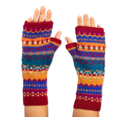 Fingerless Mitts Knit from Multicolored Alpaca Wool