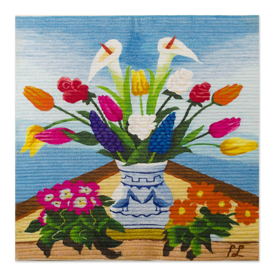 Floral Motif Wool Tapestry from Peru