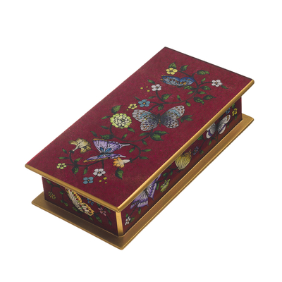 Burgundy Reverse-Painted Glass Decorative Box