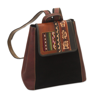 Hand- Tooled Leather and Suede Backpack