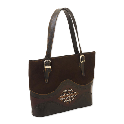 Dark Brown Suede and Leather Tote Bag