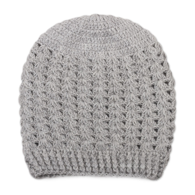 Hand-Crocheted Dove Grey Alpaca Cozy Winter Hat