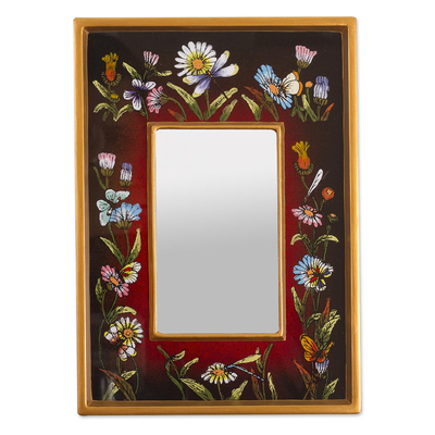 Hand Painted Small Glass Framed Wall Mirror