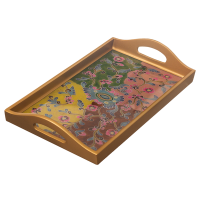 Reverse-Painted Glass Floral Tray