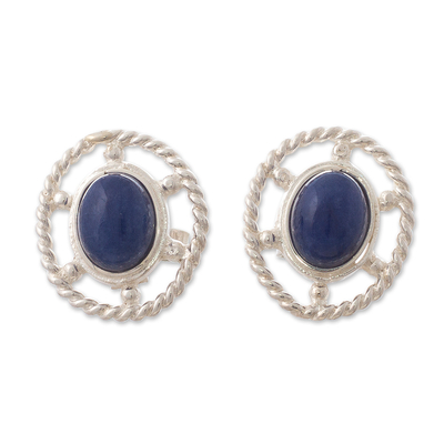 Oval Button Earrings with Sodalite