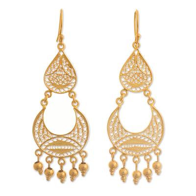 Peruvian Gold-Plated Filigree Chandelier Earrings