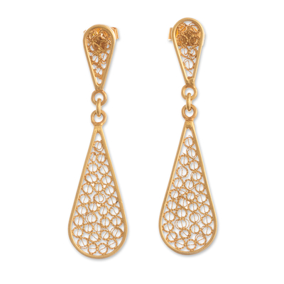 Drop-Shaped 21k Gold Plated Silver Dangle Earrings from Peru