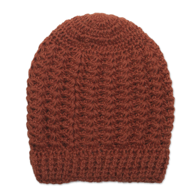 Hand Crocheted Burnt Sienna 100% Alpaca Hat