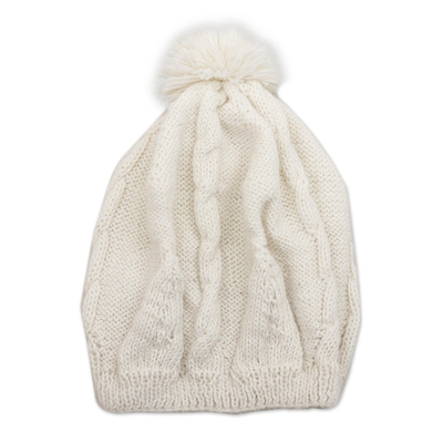 White Cable Knit 100% Alpaca Hat