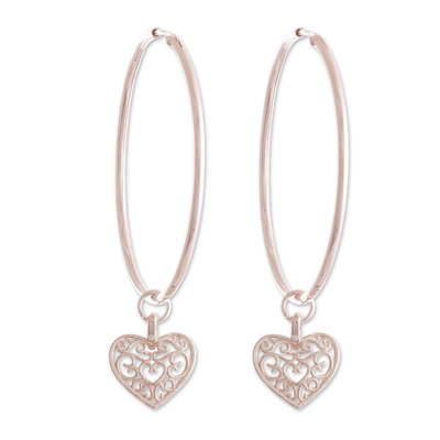 Sterling Silver Heart Themed Hoop Earrings