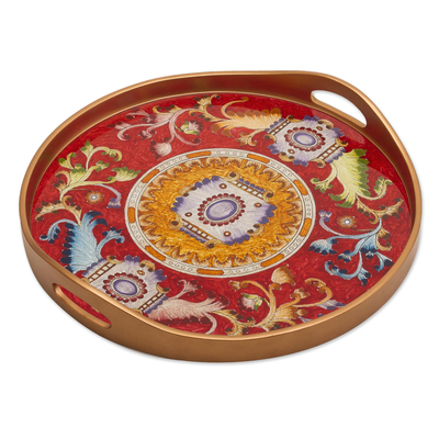 Red Reverse-Painted Glass Serving Tray