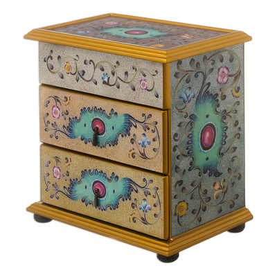 Hand Crafted Reverse-Painted Glass Jewelry Chest