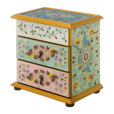 Pastel Reverse-Painted Glass Jewelry Chest
