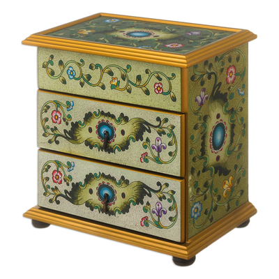 Green Reverse-Painted Glass Jewelry Chest