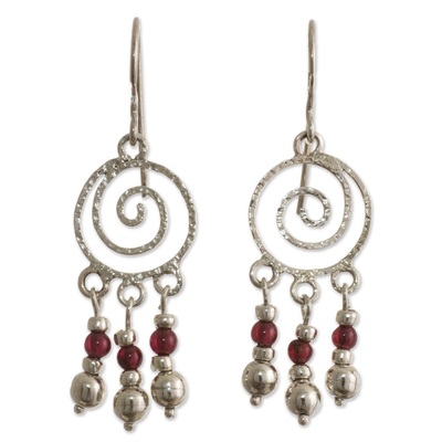 Spiral Sterling Silver Earrings with Garnets