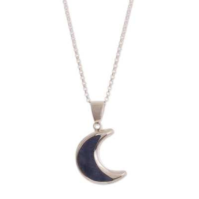 Peruvian Sodalite and Sterling Silver Moon Pendant Necklace