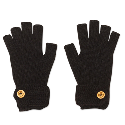 Black 100% Alpaca Gloves from Peru