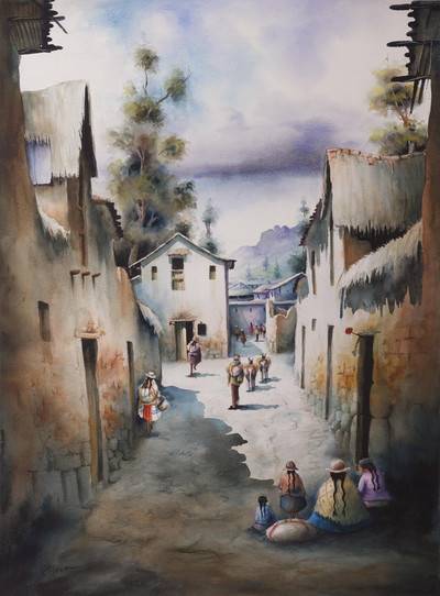 Signed Original Watercolor Painting of Poroy in Cusco