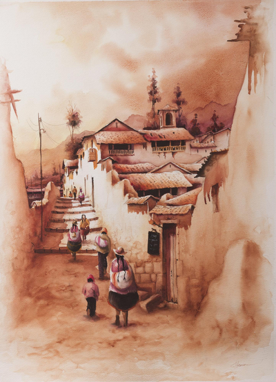 Original Signed Watercolor Painting of Acos in Cusco