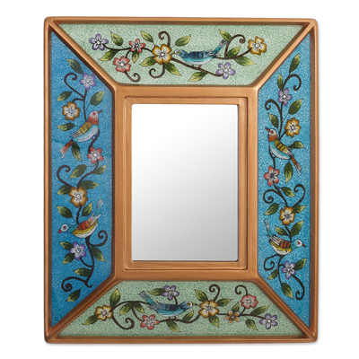 Floral Reverse-Painted Glass Wall Mirror