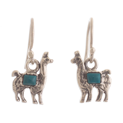 Peruvian Silver and Chrysocolla Llama Dangle Earrings