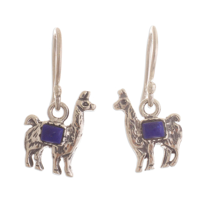 Peruvian Silver and Lapis Lazuli Llama Dangle Earrings