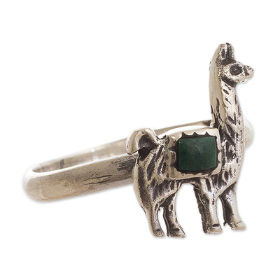 Chrysocolla and Silver Llama Cocktail Ring from Peru