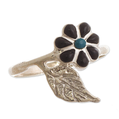 Peruvian Chrysocolla and Onyx Flower Cocktail Ring