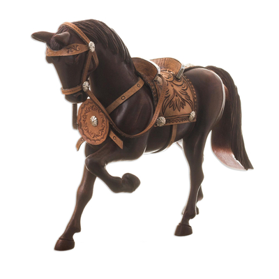 Artisan Crafted Hand Carved Cedar Wood Paso Horse Sculpture
