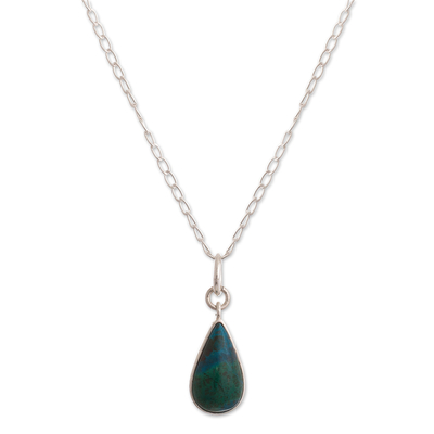 925 Sterling Silver Chrysocolla Pendant Necklace From Peru