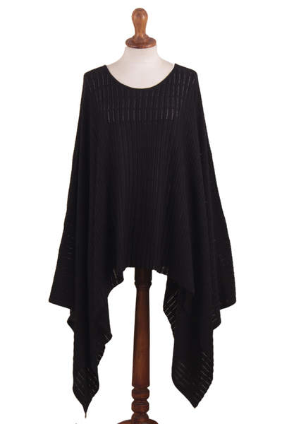 Organic Pima Cotton Knitted Poncho in Black from Peru