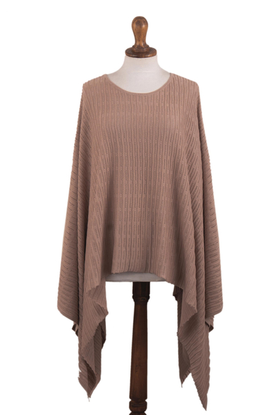Organic Pima Cotton Knitted Poncho in Peach from Peru