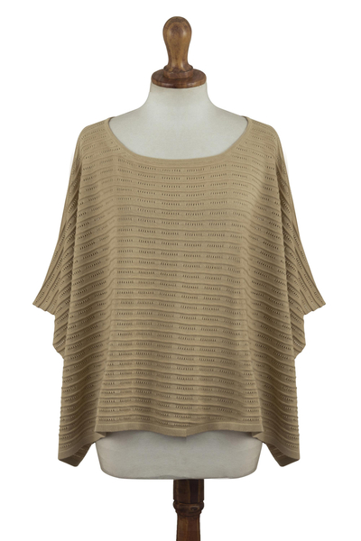 Organic Pima Cotton Textured Poncho in Sand Brown from Peru