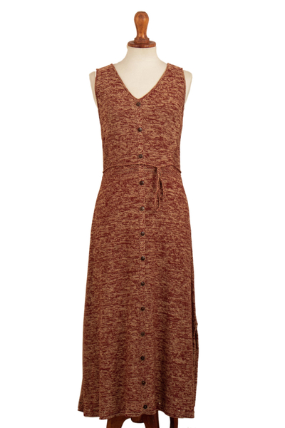 Organic Cotton Buttoned Maxi Dress in Russet Red from Peru