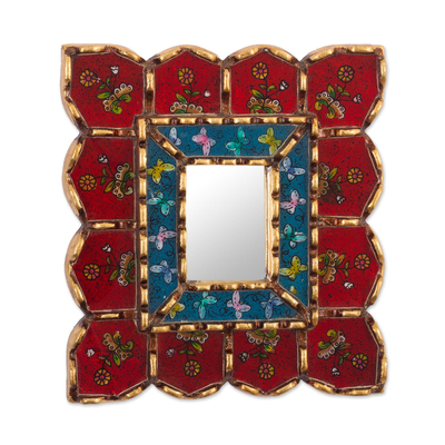 Red and Blue Wall Accent Mirror