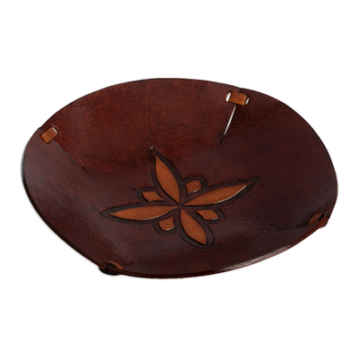 Star Motif Hand Tooled Brown Leather Catchall from Peru
