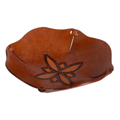 Pure Leather Catchall with Floral Design from Peru