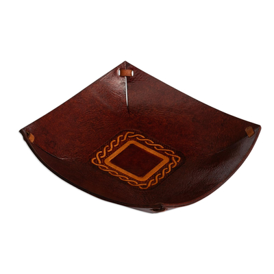 Hand Tooled Leather Celtic Catchall from Peru
