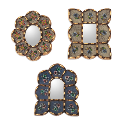 Set of 3 Wall Accent Mirrors in Reverse Painting from Peru