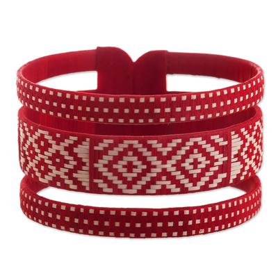 Natural Fiber Red and Off-White Cuff Bracelet from Colombia