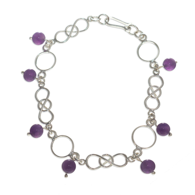 Silver and Amethyst Bead Charm Bracelet from Peru